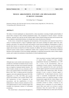 Muscle Arrangement, Function and Specialization in Recent Coleoids