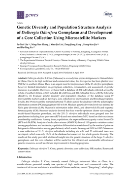 Genetic Diversity and Population Structure Analysis of Dalbergia Odorifera Germplasm and Development of a Core Collection Using Microsatellite Markers