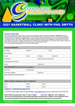2021 Basketball Program Application Form