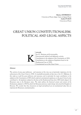 Great Union Constitutionalism. Political and Legal Aspects