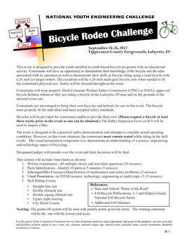 Bicycle Rodeo Challenge September 24-26, 2017 Tippecanoe County Fairgrounds, Lafayette, IN