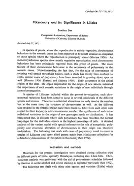 Polysomaty and Its Significance in Liliales Sumitra Sen Cytogenetics