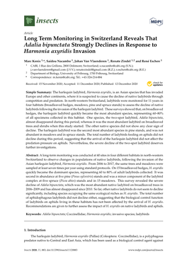 Long Term Monitoring in Switzerland Reveals That Adalia Bipunctata Strongly Declines in Response to Harmonia Axyridis Invasion