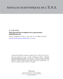 Theta Characteristics on Singular Curves, Spin Structures and Rohlin Theorem Annales Scientiﬁques De L’É.N.S