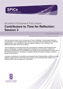 Fact Sheet Contributors to Time for Reflection: Session 3 10 December 2014 Parliamentary Business: Historical Series