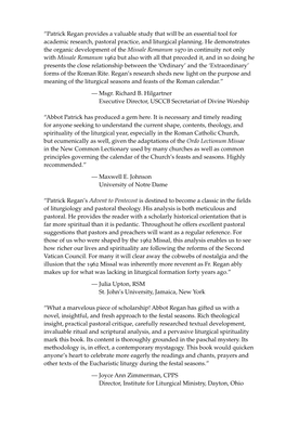 “Patrick Regan Provides a Valuable Study That Will Be an Essential Tool for Academic Research, Pastoral Practice, and Liturgical Planning