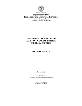 Tennessee National Guard Adjutant General’S Office Military Records