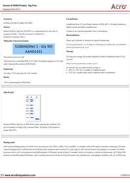 11/20/2019 Human S100A6 Protein, Tag Free Catalog # S16-H5111