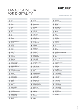 KANALPLATSLISTA FÖR DIGITAL-TV Gäller Från Den 10 Oktober 2019