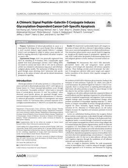 A Chimeric Signal Peptide–Galectin-3 Conjugate Induces Glycosylation-Dependentcancercell–Speciﬁcapoptosis Sok-Hyong Lee1, Fatima Khwaja Rehman1, Kari C