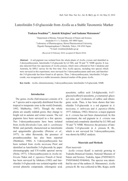 Luteolinidin 5-O-Glucoside from Azolla As a Stable Taxonomic Marker