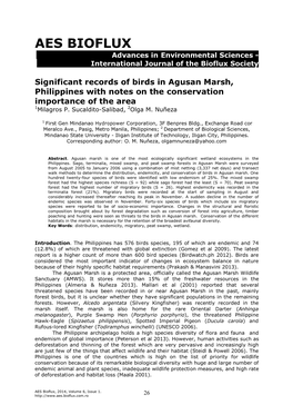 Significant Records of Birds in Agusan Marsh, Philippines with Notes on the Conservation Importance of the Area 1Milagros P