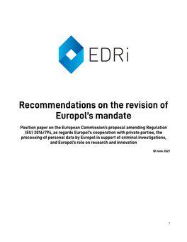 Recommendations on the Revision of Europol's Mandate