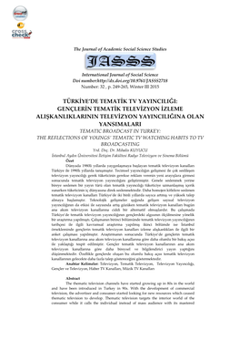 Türkiye'de Tematik Tv Yayıncılığı: Gençlerin Tematik Televizyon Izleme