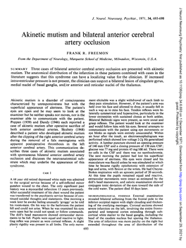 Akinetic Mutism and Bilateral Anterior Cerebral Artery Occlusion