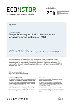 The Parliamentary Inquiry Into the State of Land Reclamation Works in Romania, 2009