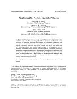 News Frames of the Population Issue in the Philippines