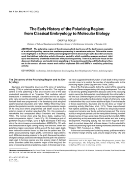 The Early History of the Polarizing Region: from Classical Embryology to Molecular Biology