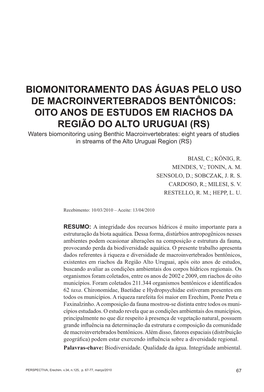 Oito Anos De Estudos Em Riachos Da Região Do Alto Uruguai (Rs)