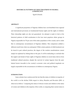 Historical Patterns of Child Treatment in Nigeria: a Perspective