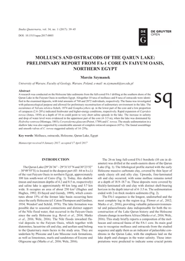 Molluscs and Ostracods of the Qarun Lake: Preliminary Report from Fa-1 Core in Faiyum Oasis, Northern Egypt