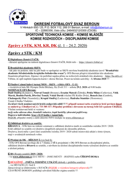 (Č. 1 – 24.2. 2020) Zprávy Z STK / KM