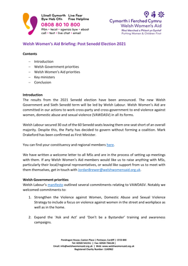 Welsh Women's Aid Briefing: Post Senedd Election 2021