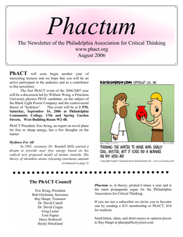 Phactum August 2006 Phactum the Newsletter of the Philadelphia Association for Critical Thinking August 2006