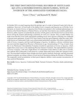 The First Documented Fossil Records of Isistius and Squatina (Chondrichthyes) from Florida, with an Overview of the Associated Vertebrate Fauna