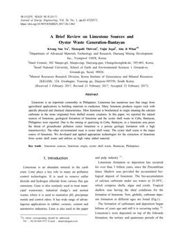 A Brief Review on Limestone Sources and Oyster Waste Generation