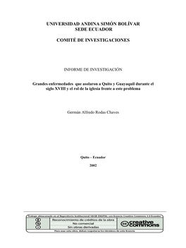 Grandes Enfermedades Que Asolaron a Quito Y Guayaquil Durante El Siglo XVIII Y El Rol De La Iglesia Frente a Este Problema