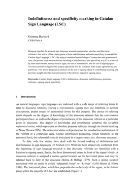 Indefiniteness and Specificity Marking in Catalan Sign Language (LSC)