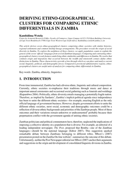 Deriving Ethno-Geographical Clusters for Comparing Ethnic Differentials in Zambia