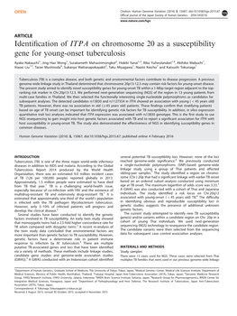 Identification of ITPA on Chromosome 20 As a Susceptibility Gene for Young-Onset Tuberculosis