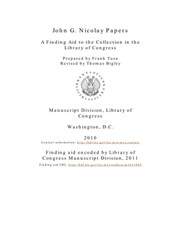 John G. Nicolay Papers [Finding Aid]. Library Of