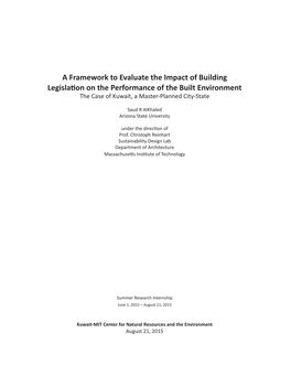 A Framework to Evaluate the Impact of Building Legislation on the Performance of the Built Environment the Case of Kuwait, a Master-Planned City-State