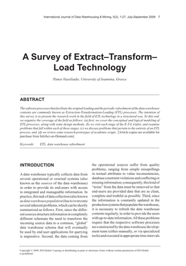 A Survey of Extract–Transform– Load Technology