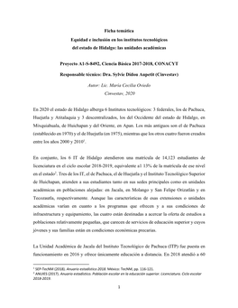 Equidad E Inclusión En Los Institutos Tecnológicos Del Estado De Hidalgo: Las Unidades Académicas