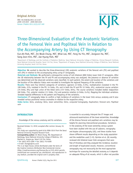 Three-Dimensional Evaluation of the Anatomic Variations of the Femoral Vein and Popliteal Vein in Relation to the Accompanying A