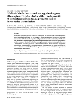 Strepsiptera: Elenchidae): a Probable Case of Interspecies Transmission