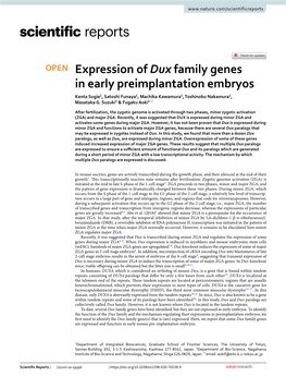 Expression of Dux Family Genes in Early Preimplantation Embryos Kenta Sugie1, Satoshi Funaya1, Machika Kawamura1, Toshinobu Nakamura2, Masataka G