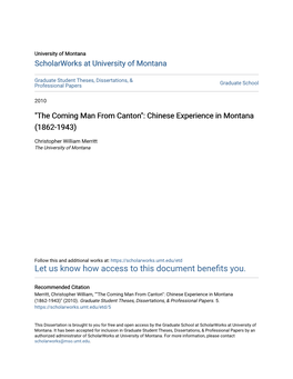 "The Coming Man from Canton": Chinese Experience in Montana (1862-1943)