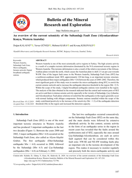 An Overview of the Current Seismicity of the Sultandağı Fault Zone (Afyonkarahisar- Konya, Western Anatolia)