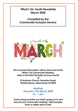 'What's On' South Newsletter March 2020 Compiled by the Community Inclusion Service