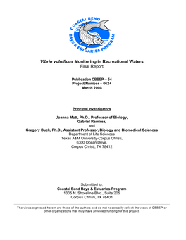 Vibrio Vulnificus Monitoring in Recreational Waters Final Report