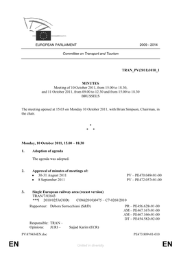TRAN PV(2011)1010 1 MINUTES Meeting of 10 October 2011