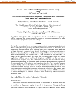 Adoption of Soil Fertility Management Practices and Constraint To