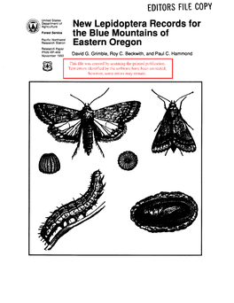 New Lepidoptera Records for the Blue Mountains of Eastern Oregon