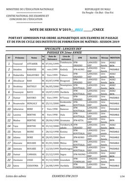 NOTE DE SERVICE IFM 2019 LANGUE DEF.Xlsx
