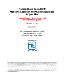 Modeling Approach and Quality Assurance Project Plan, Flathead